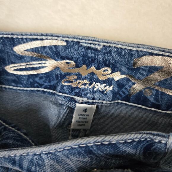 Seven7 Delancy Denim Skirt Pleated Paisley Womens 4 Mini Skirt 0746 - Picture 4 of 9